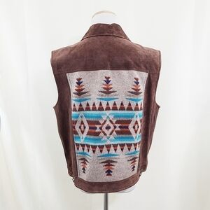 Pendleton brown suede vest with Oxford Mix aztec wool back